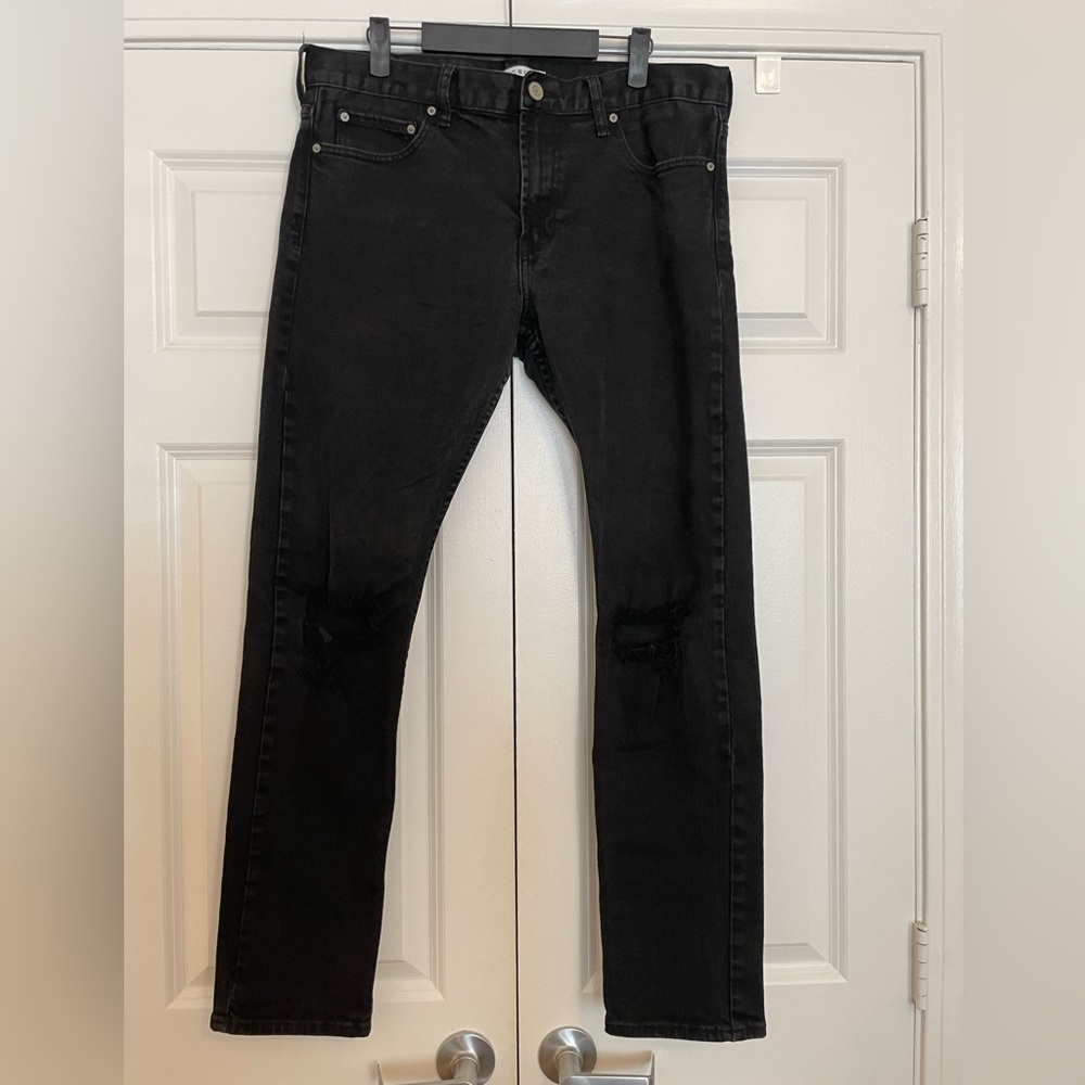PACSUN Mens L.A. Black Stacked Knee Distressed Jeans 34 X 32 Moto Grunge Y2K